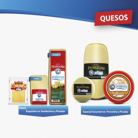 Queso Holandes y Queso Provolone.